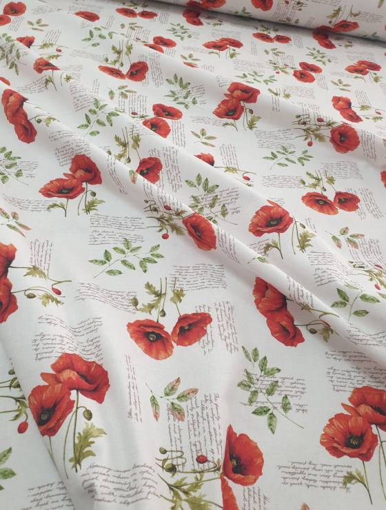 materiale textile din bumbac cu maci