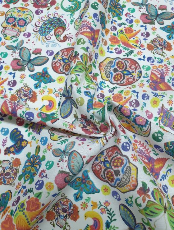 materiale textile din bumbac imprimeuri cranii mexic